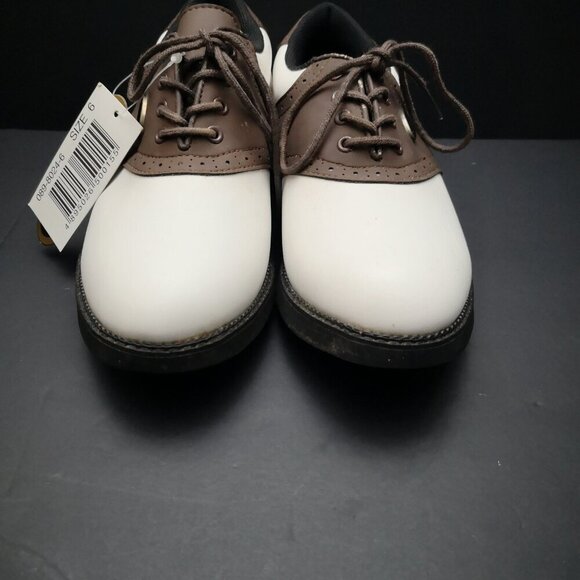 NWT Spalding Ladies Size 6 Dark Brown & White Faux Leather Golf Shoes - Picture 4 of 9